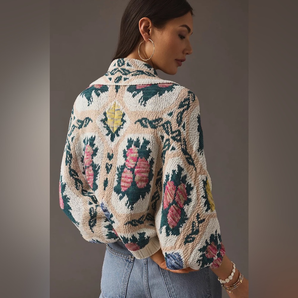 By Anthropologie Floral Cocoon Cardigan Sweater